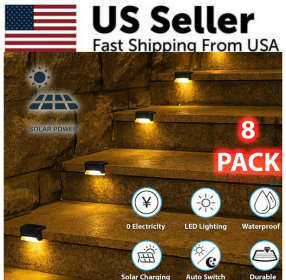 8 Pack New Solar Deck Lights Outdoor Waterproof LED Steps Lamps For Stairs Fence (Option: Black)