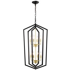 8-Light Lantern Tired Farmhouse Ceiling Hanging Light Black Chandelier Metal Modern Pendant Light Fixtures For Kitchen Island Dining Room Living (Option: Matte Black)